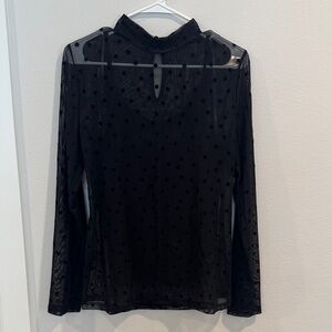 INC International Concepts Black Sheer Polka Dot Blouse
